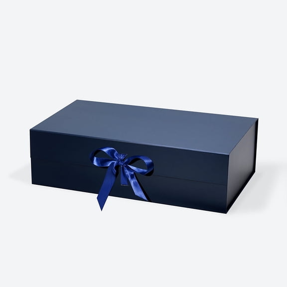 Geoto 19.7x13.4x5.9 XL Extra Large Magnetic Closure Collapsible Gift Boxes, Luxury Rigid Big Hamper Boxes Wholesale (Navy Blue with Ribbon)