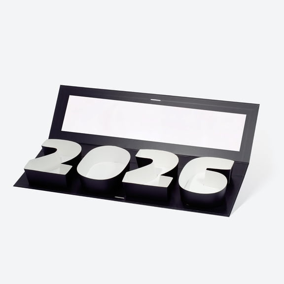 Geoto 21.1"x6"x2" Creative Gift Packaging Idea Fillable 2026 Letter Shaped Gift Boxes, Wrapping Basket Party Presents Packaging Boxes (Black with Window)