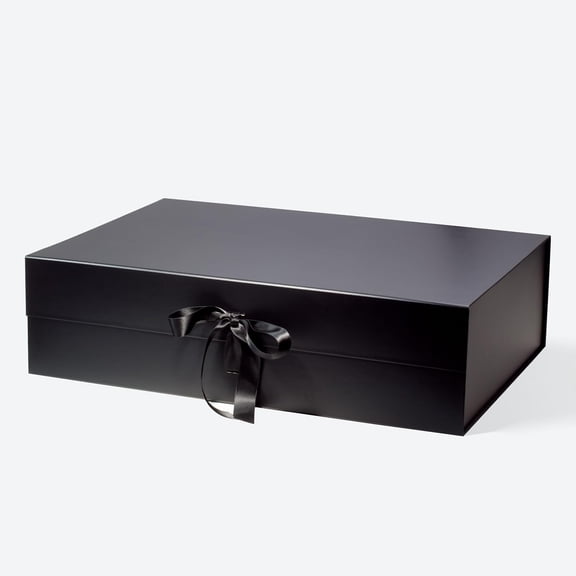 Geoto 22x15.5x6in | 56x39.4x15.2cm B3 Size Luxury Rigid Foldable Magnetic Closure Collapsible Gift Packaging Boxes Wholesale (Black with Ribbon)
