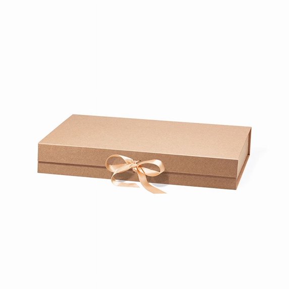 Geoto 23.6"×17.3"×3.15" XXL Shallow Size Luxury Rigid Foldable Magnetic Closure Collapsible Gift Packaging Boxes Wholesale(Kraft with Ribbon)