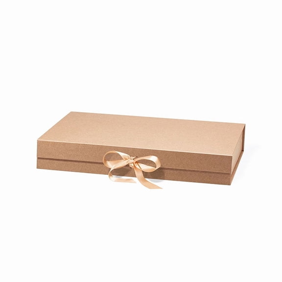 Geoto 23.6"×17.3"×3.15" XXL Shallow Size Luxury Rigid Foldable Magnetic Closure Collapsible Gift Packaging Boxes Wholesale(Kraft with Ribbon)