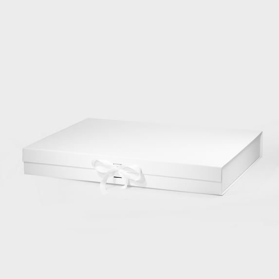 Geoto 23.6"×17.3"×3.15" XXL Shallow Size Luxury Rigid Foldable Magnetic Closure Collapsible Gift Packaging Boxes Wholesale(White with Ribbon)