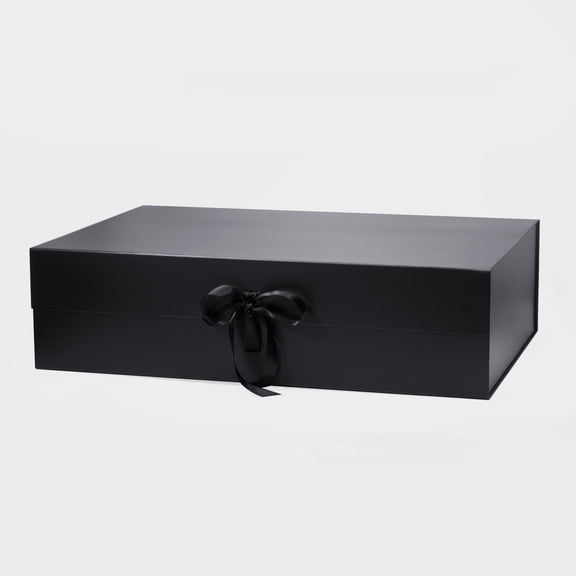 Geoto 27.56"×19.7"×7.87" XXXL Size Luxury Rigid Foldable Magnetic Closure Collapsible Gift Packaging Boxes Wholesale(Black with Ribbon)