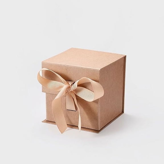 Geoto 4.72"×4.72"×4.72" Small Cube Size Luxury Candle Packaging Box, Rigid Cardboard Chocolate Packaging Boxes Wholesale(Kraft with Ribbon)