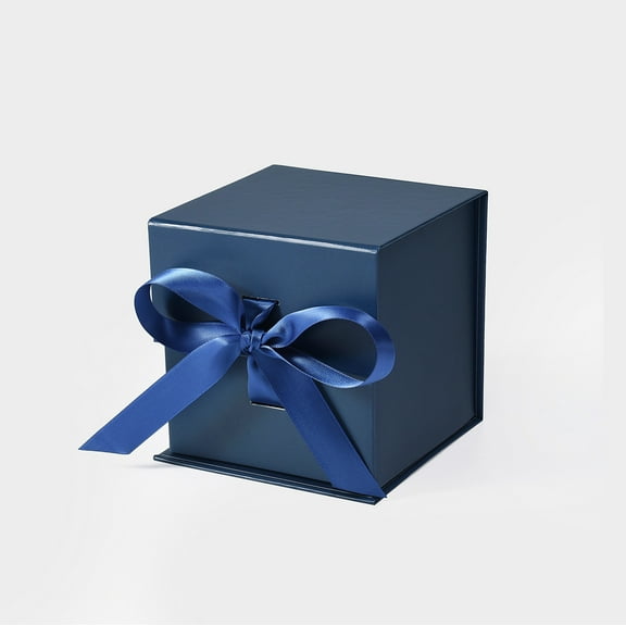 Geoto 4.72"×4.72"×4.72" Small Cube Size Luxury Candle Packaging Box, Rigid Cardboard Chocolate Packaging Boxes Wholesale(Navy Blue with Ribbon)