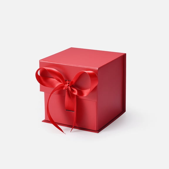 Geoto 4.72"×4.72"×4.72" Small Cube Size Luxury Candle Packaging Box, Rigid Cardboard Chocolate Packaging Boxes Wholesale(Red with Ribbon)