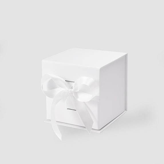 Geoto 4.72"×4.72"×4.72" Small Cube Size Luxury Candle Packaging Box, Rigid Cardboard Chocolate Packaging Boxes Wholesale(White with Ribbon)