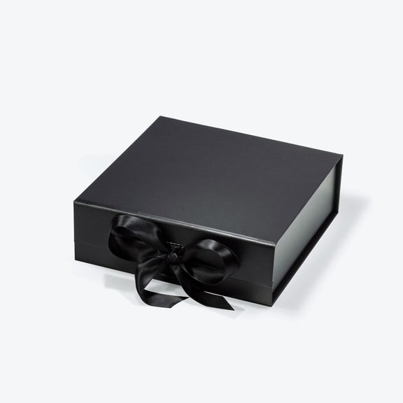 Geoto 6.9"×6.9"×2.36" A6 Square Size Luxury Rigid Foldable Magnetic Closure Collapsible Gift Packaging Boxes(Black with Ribbon)