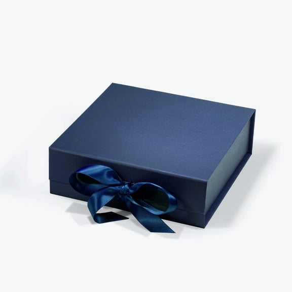 Geoto 6.9"×6.9"×2.36" A6 Square Size Luxury Rigid Foldable Magnetic Closure Collapsible Gift Packaging Boxes(Navy Blue with Ribbon)