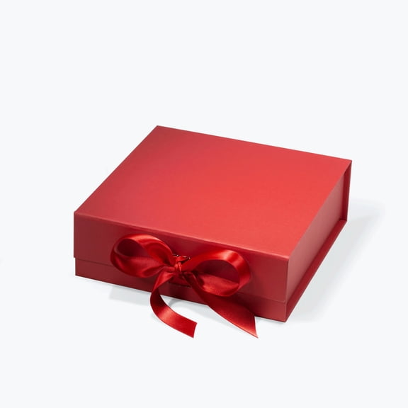 Geoto 6.9"×6.9"×2.36" A6 Square Size Luxury Rigid Foldable Magnetic Closure Collapsible Gift Packaging Boxes(Red with Ribbon)