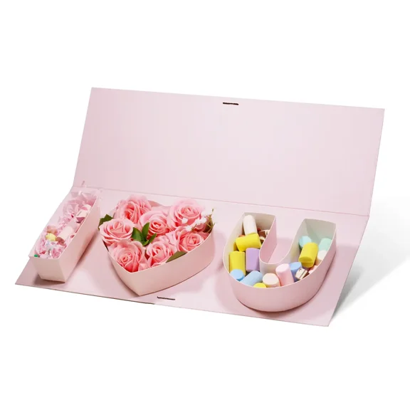 Geoto 6 Pack 17.3 x 6 x 2 inches Pink/Red/White Color Fillable Letter Shaped Gift Box, I Love You I Heart U Alphabet Valentine's Day Box with Clear Lid (Pink)