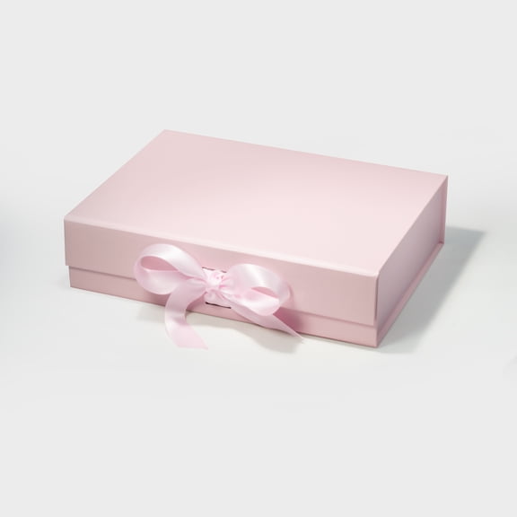 Geoto 9.25"×6.69"×2.36" A5 Shallow Size Luxury Rigid Foldable Magnetic Closure Collapsible Gift Packaging Boxes(Pink with Ribbon)