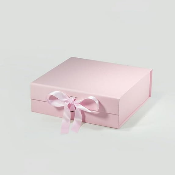 Geoto 9.25"×9.25"×3.14" A5 Square Size Luxury Rigid Foldable Magnetic Closure Collapsible Gift Packaging Boxes(Pink with Ribbon)