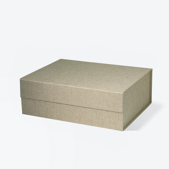 Geoto Bulk 13"X10"X4.52" A4 Deep Luxury Rigid Foldable Magnetic Lid Bridesmaid Gift Box Clothing Packaging (Nature Linen)