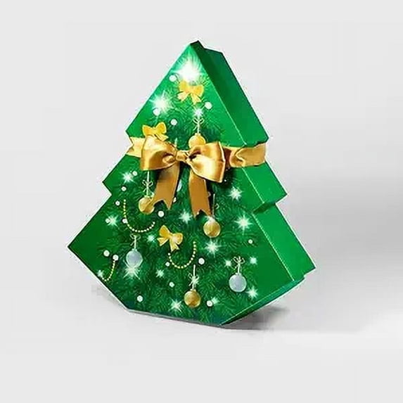 Geoto Christmas Tree Shaped Christmas Eve Gift Box, Stackable Xmas Present Boxes, Green/Red Gift Boxes with Lid(Green)