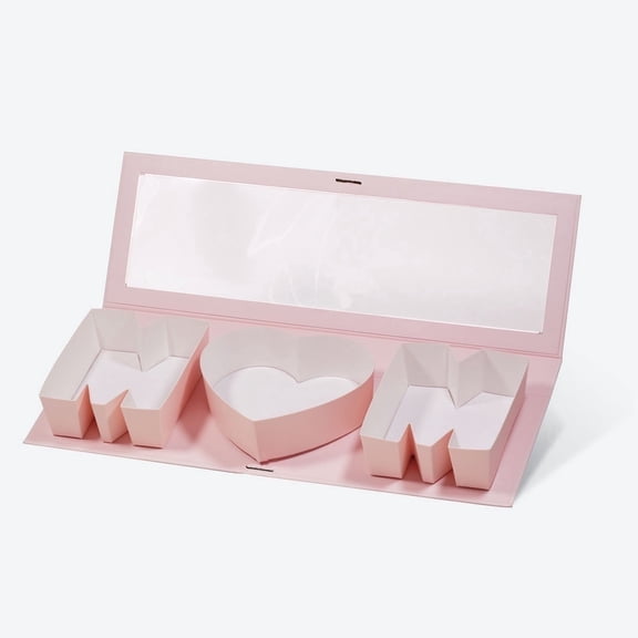 Geotobox 6 Pack 17.3"x6"x2" Pink/Red/White Creative Mother's Day Gift Packaging Box, Idea Fillable MOM Letter Shaped Cardboard Gift Boxes (Pink with Window)