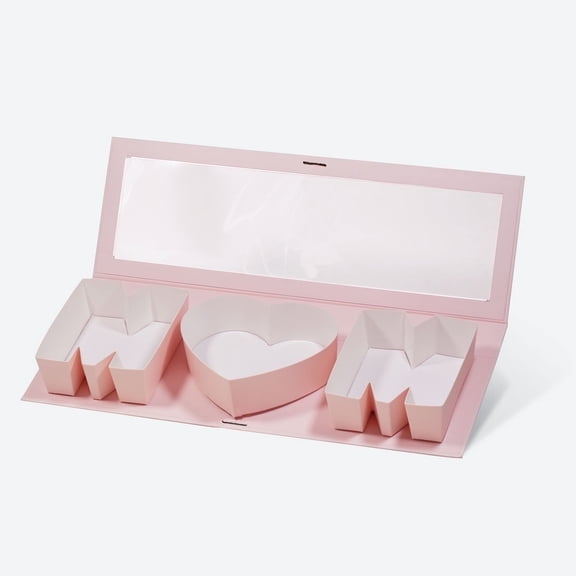 Geotobox 6 Pack 17.7"x6"x2" Pink/Red/White Creative Mother's Day Gift Packaging Box, Idea Fillable MOM Letter Shaped Cardboard Gift Boxes (Pink with Window)