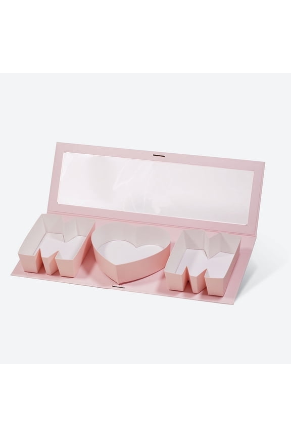 box 6 Pack 17.7"x6"x2" Pink/Red/White Creative Mother's Day Gift Packaging Box, Idea Fillable MOM Letter Shaped Cardboard Gift Boxes (Pink with Window)