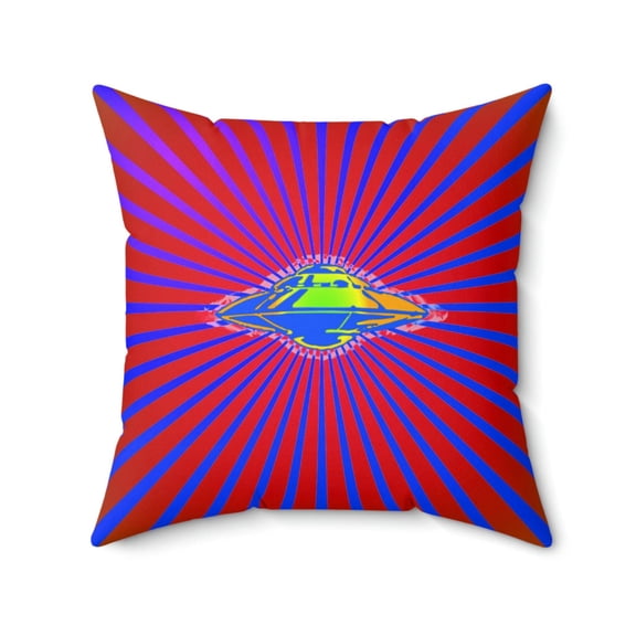 Geotrott Alien UFO Space Ship Flying Saucer Secret Aircraft Pink Blue Spun Polyester Square Pillow
