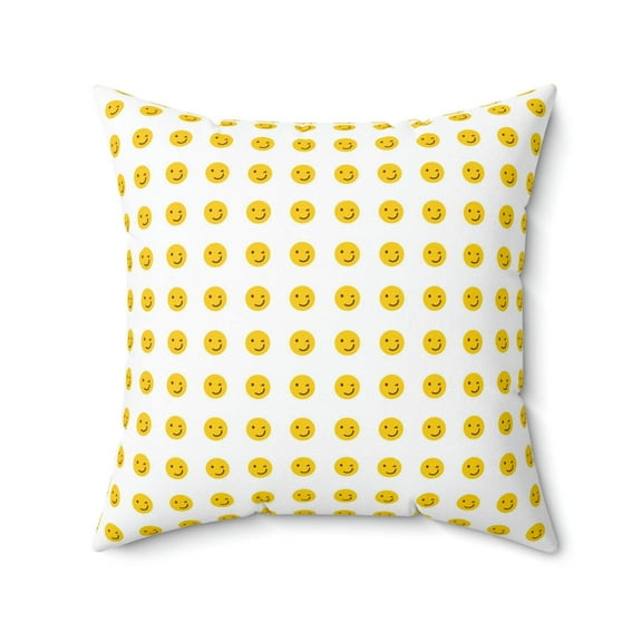 Geotrott Emojis Winking Face White Spun Polyester Square Pillow