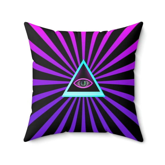 Geotrott lluminati Eye All Seeing Eye with Rays Art Pink Purple Rays Art Spun Polyester Square Pillow