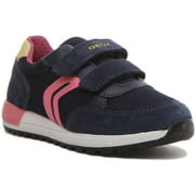 Geox J Alben G.A Kid's Two Hook And Loop Strap Lightweight Sneakers In Navy Pink Size 11