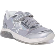 Geox J Spaziale Kids Mesh Slip On Light Up Trainers In Silver Size 3