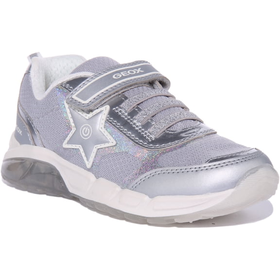 Geox J Spaziale Kid's Mesh Slip On Light Up Trainers In Silver Size 3