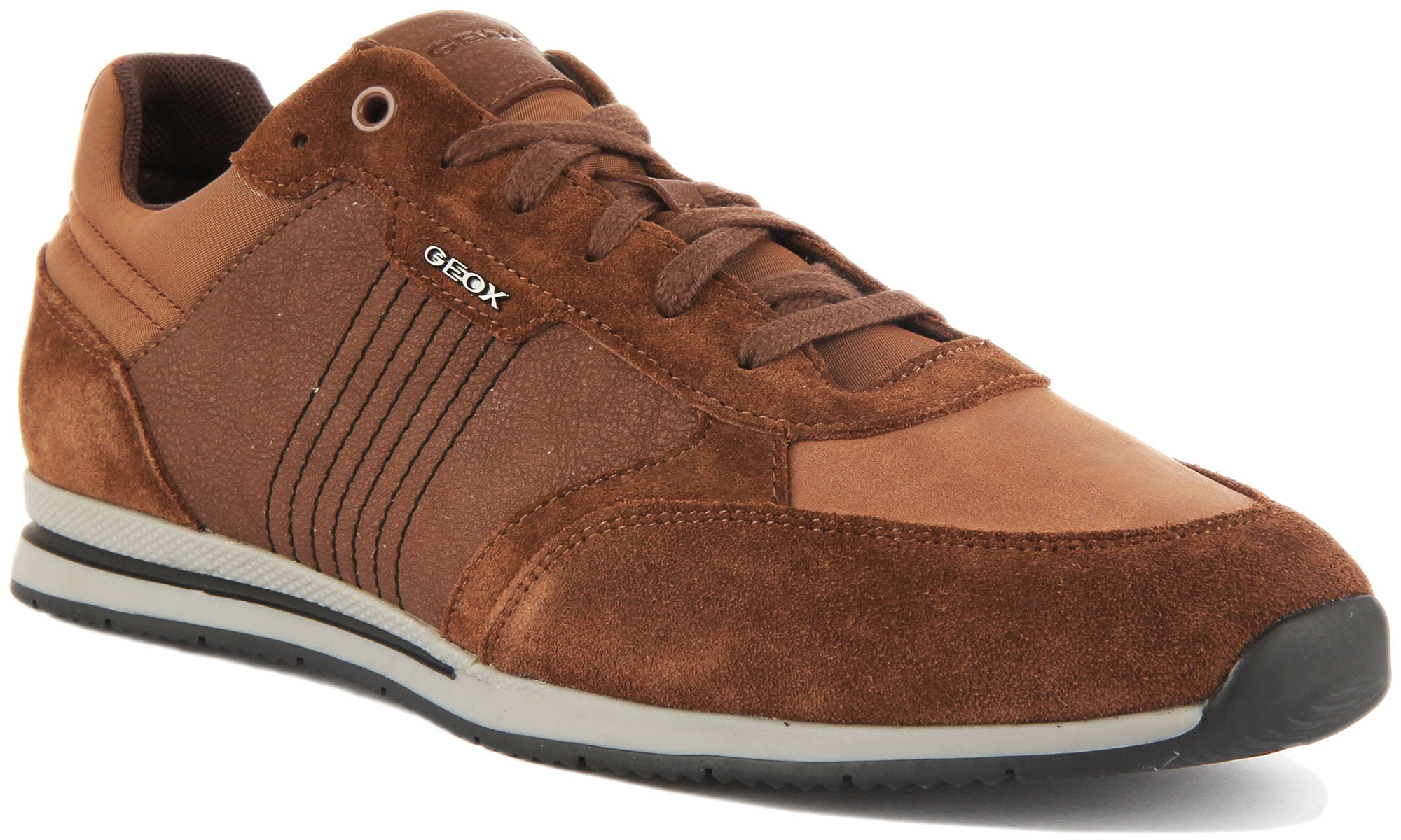 Geox U Edizione Men\'s Low Top Lace Up Leather Casual Trainers In Brown Size  8
