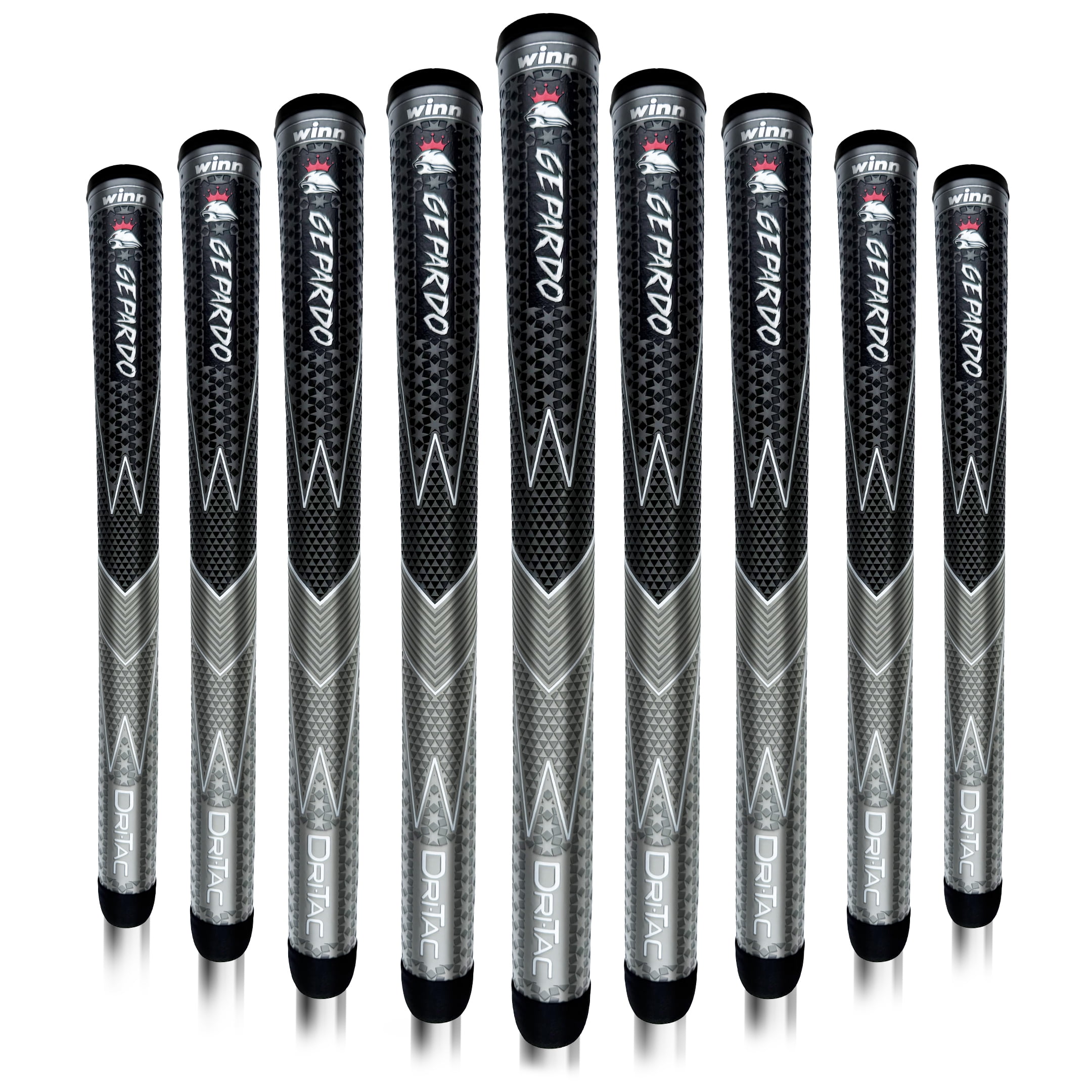 Gepardo DRI-TAC OVERSIZE by Winn Set of 09- LATEST SERIES DarkGrey/SilverGrey Golf Grip - Non-Slip & Cushioned Comfort - Incredible Comfort & Moisture-Wicking - Shock Absorption
