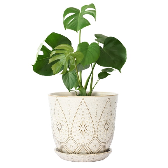 BESTSELER 10 Inch Plant Pot, Ceramic Planter with Drainage Holes and Saucers for Indoor Plants, Large Outdoor Flower Pot Garden Pot
