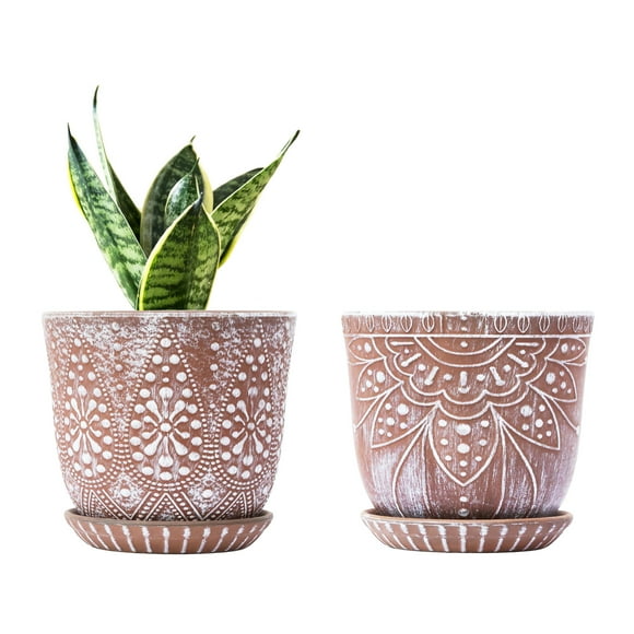 BESTSELER 6 Inch Ceramic Planter for Indoor Plants with Drainage Hole and Saucer, Round Succulent Orchid Flower Pot - set of 2
