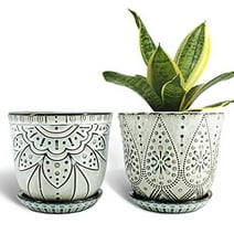 Gepege 6 Inch Ceramic Planter for Indoor Plants with Drainage Hole and Saucer, Round Succulent Orchid Flower Pot - set of 2