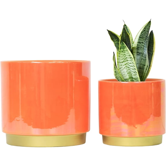Gepege Peach Indoor Plant Pots for Plants, Ceramic Planter with Drainage Hole, 7.6 Inch +6 Inch 2pcs Succulent Orchid Flower Pot - Rainbow Pearl Glaze
