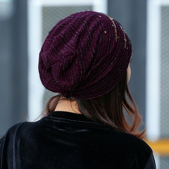 Gephdiin Bandana,Beanie Women Hijab Hat Lace Underscarf Head Cover Bonnet Cap Hat Bandanas for Women,Head Scarf Purple One Size