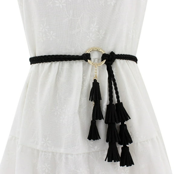 Gephdiin Belts for Women Western Belts for Woman Women Casual Knotted Braided Belt Fringe Waist Cord Belt Womens Belts for Jeans Womens Belt Black One Size