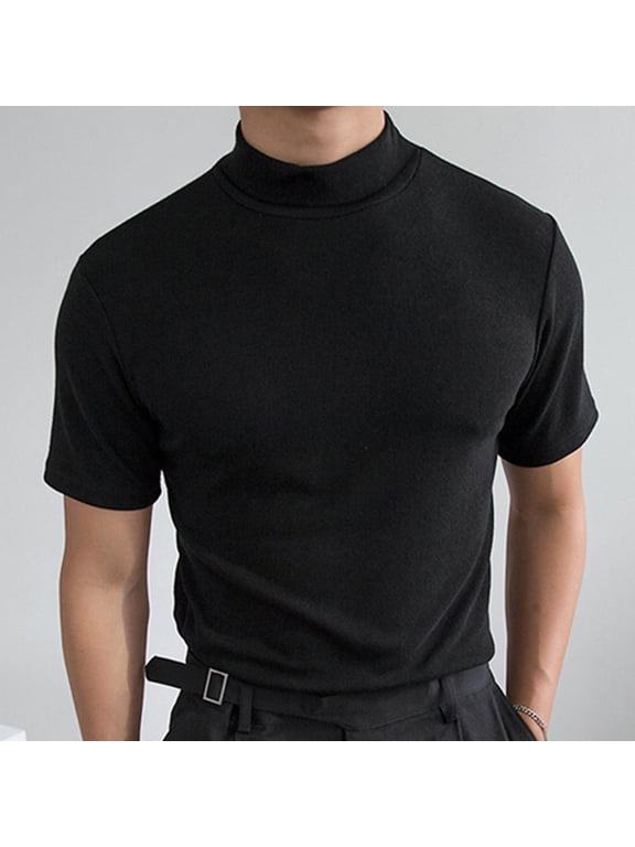 Compression Shirt Men Men's T-Shirts Male Summer Solid T Shirt Blouse High Collar Turtleneck Short Sleeve Tops T Shirt Graphic Tees Men Sweater Polyester Black M