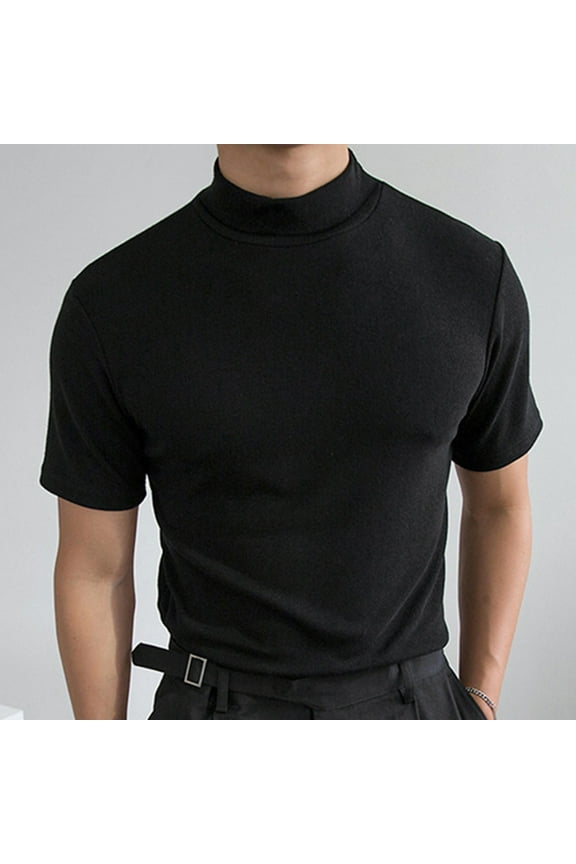 Compression Shirt Men Men's T-Shirts Male Summer Solid T Shirt Blouse High Collar Turtleneck Short Sleeve Tops T Shirt Graphic Tees Men Sweater Polyester Black M