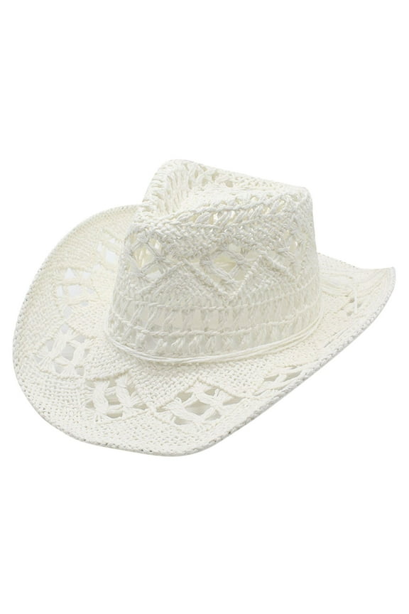 Cowgirl Hat,Straw Hat Women Men Summer Western Cowboy Hat Shapeable Hat Hollowed Out Sun Hat Bucket Hat,Baseball Cap White One Size
