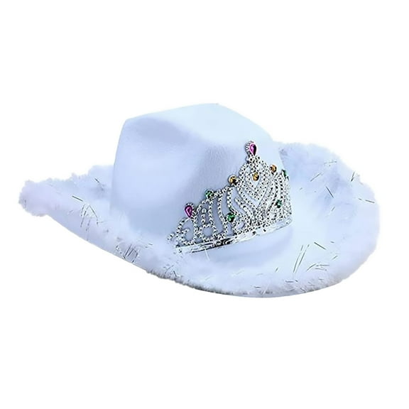 Gephdiin Cowgirl Hat,Sun Hats for Women Women's Sequin Crown Cowboy Hat Western Cowboy Hat Bucket Hat,Straw Hat White One Size
