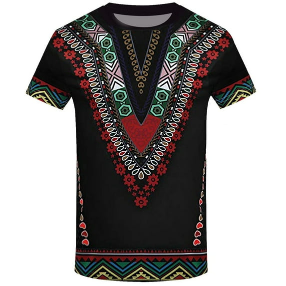 Gephdiin Graphic Tees Mens T-Shirts African Top Shirt Blouse Short Printed Sleeve Fashion Casual T Shirt Men's Men'S Dress Shirts Graphic Tees Men Mens Shirts Polyester Black L