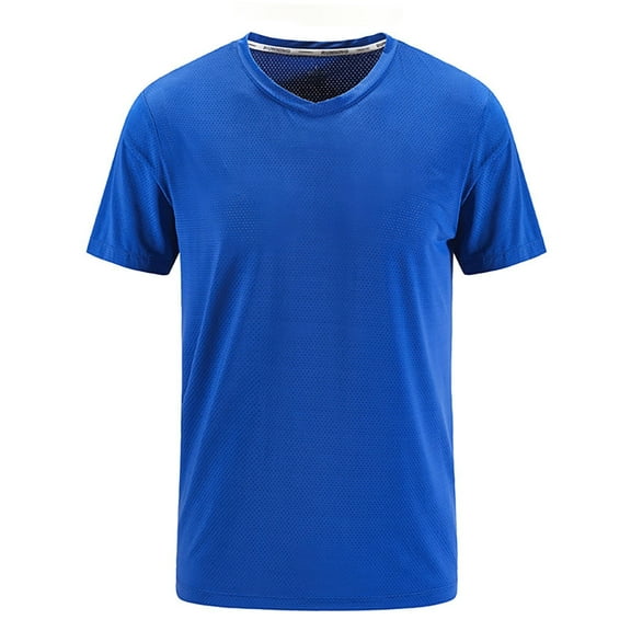 Gephdiin Graphic Tees Mens T-Shirts Ice Silk T Shirt Breathable V Neck High Elastic Sweat Absorbing Sports Outdoor Men Workout Shirts for Men Graphic Tees Men Nylon Blue Xxl