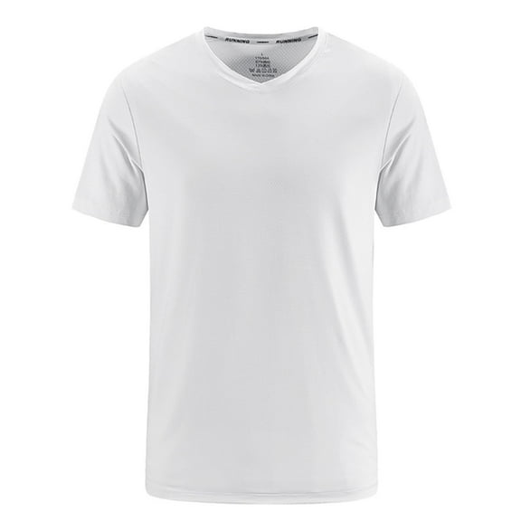 Gephdiin Graphic Tees Mens T-Shirts Ice Silk T Shirt Breathable V Neck High Elastic Sweat Absorbing Sports Outdoor Men Workout Shirts for Men Graphic Tees Men Nylon White Xxl