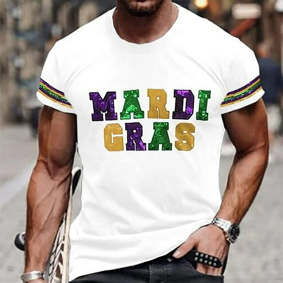 Gephdiin Graphic Tees Mens T-Shirts Mardi Print T Shirt for Men's Carnival3D Printed T Shirt With Short Sleeves Graphic Tees Men Mens Shirts Polyester White L