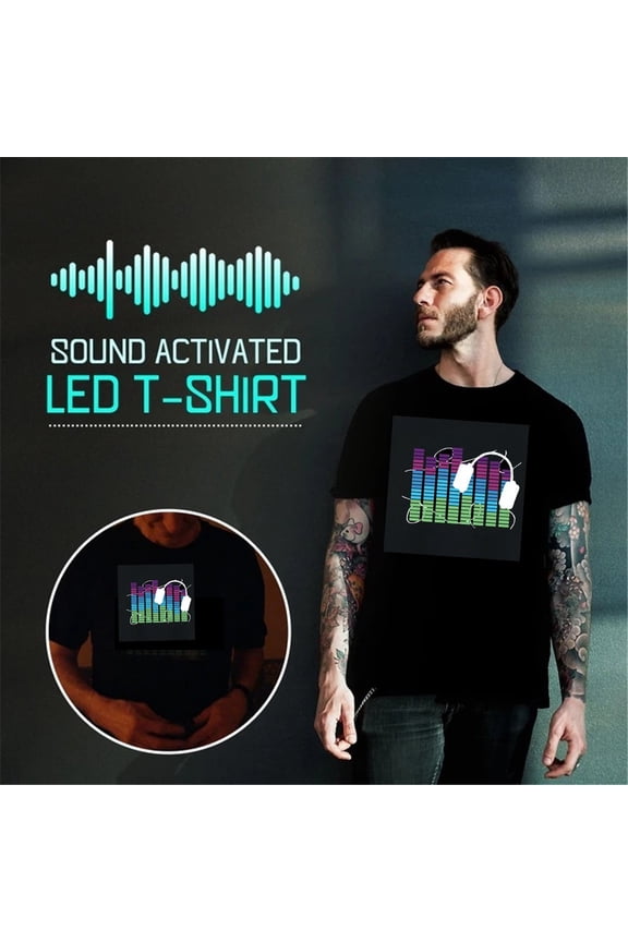 Graphic Tees Mens T-Shirts Men Party Dj Sound Activated Ledlight Up And Down Flashing Glowing T Shirt Graphic Tees Men Mens Shirts Cotton Black Xl