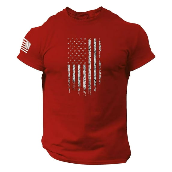 Gephdiin Graphic Tees Mens T-Shirts Summer Men's Us Flag Logo Casual Fitness 3D Printed Short Sleeved T Shirt Graphic Tees Men Mens Shirts Polyester Red 5Xl