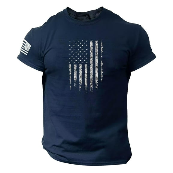 Gephdiin Graphic Tees Mens T-Shirts Summer Men's Us Flag Logo Casual Fitness 3D Printed Short Sleeved T Shirt Graphic Tees Men Mens Shirts Polyester Navy S