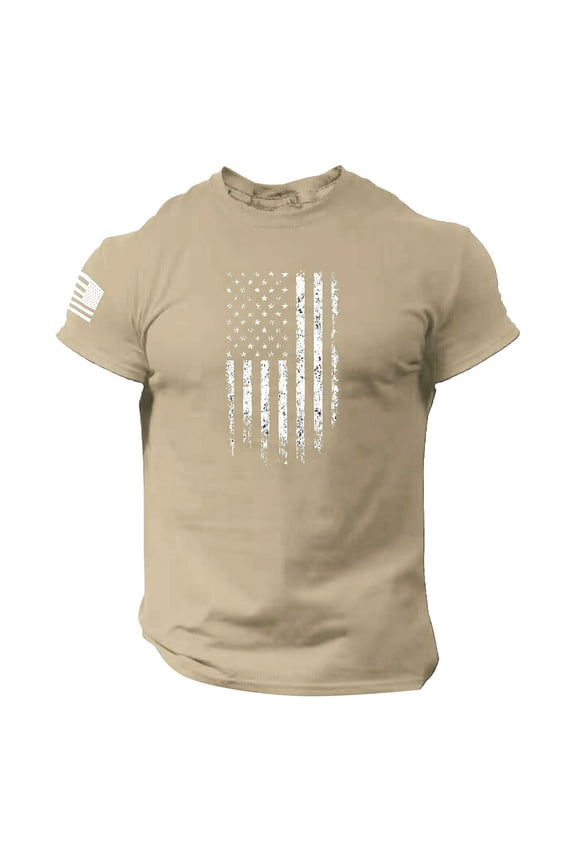 Graphic Tees Mens T-Shirts Summer Men's Us Flag Logo Casual Fitness 3D Printed Short Sleeved T Shirt Graphic Tees Men Mens Shirts Polyester Khaki 3Xl