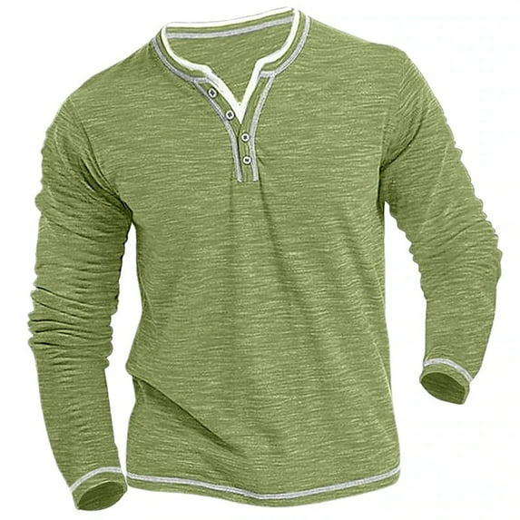 Gephdiin Long Sleeve Shirts for Men Men's T-Shirts Colored Cotton Small V Neck Cardigan Soft Stretch Shirt T Shirt Mens Long Sleeve Tee Shirts Graphic Tees Men Cotton Green S
