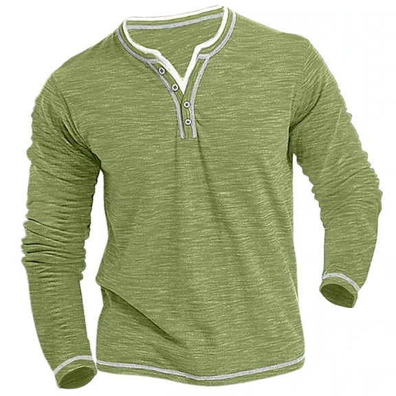 Gephdiin Long Sleeve Shirts for Men Men's T-Shirts Colored Cotton Small V Neck Cardigan Soft Stretch Shirt T Shirt Mens Long Sleeve Tee Shirts Graphic Tees Men Cotton Green L